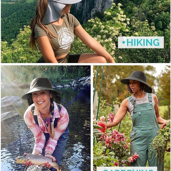 Camptrace Wide Brim UPF 50+ Hiking Fishing Garden Hat with Neck Flap Women Nylon - Picture 3 of 4